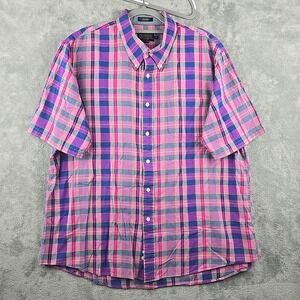 Pendleton Seaside Plaid Button Down Shirt Mens XXL Pink Short Sleeve‎ Pocket